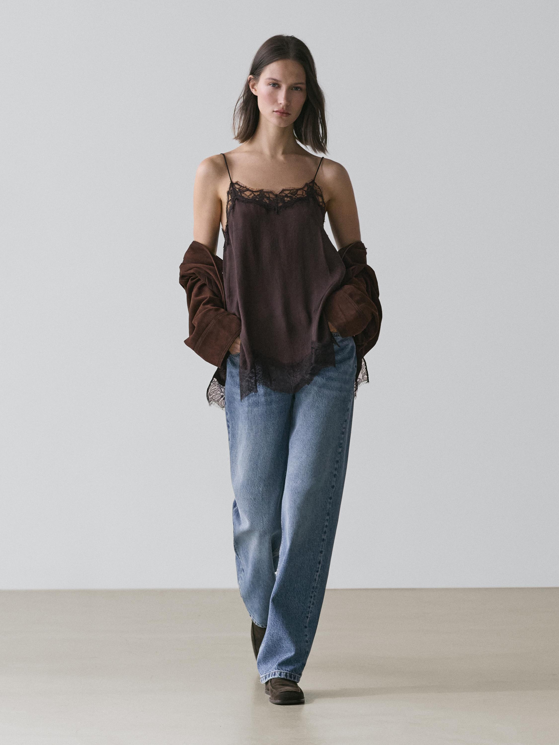 Camisole top with contrast lace detail